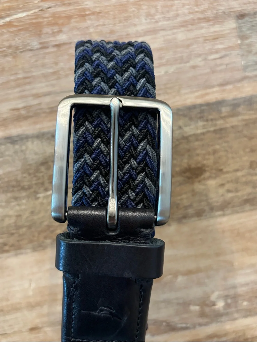 Tommy Bahama Men’s Stretch Braided Leather Trim Belt Navy Gray Black L/XL 38-42